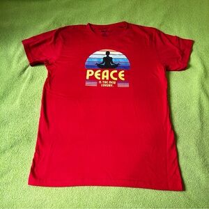Vibrant Red Short Sleeve Tee with Peace Graphic